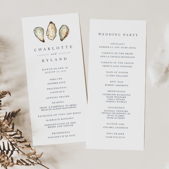 Coastal Watercolor Oyster Wedding Programm (Von Creator hochgeladen)