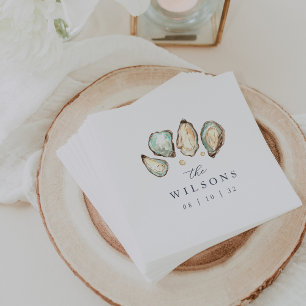 Coastal Watercolor Oyster Wedding Serviette