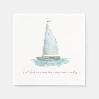 Coastal Watercolor Sailboat  Serviette