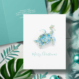 Coastal Watercolor Sea Turtle Beach Christmas Card Feiertagskarte