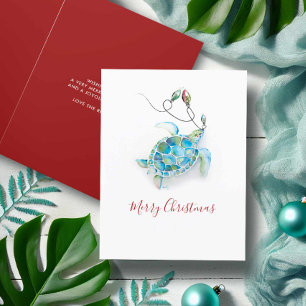 Coastal Watercolor Sea Turtle Beach Christmas Card Feiertagskarte