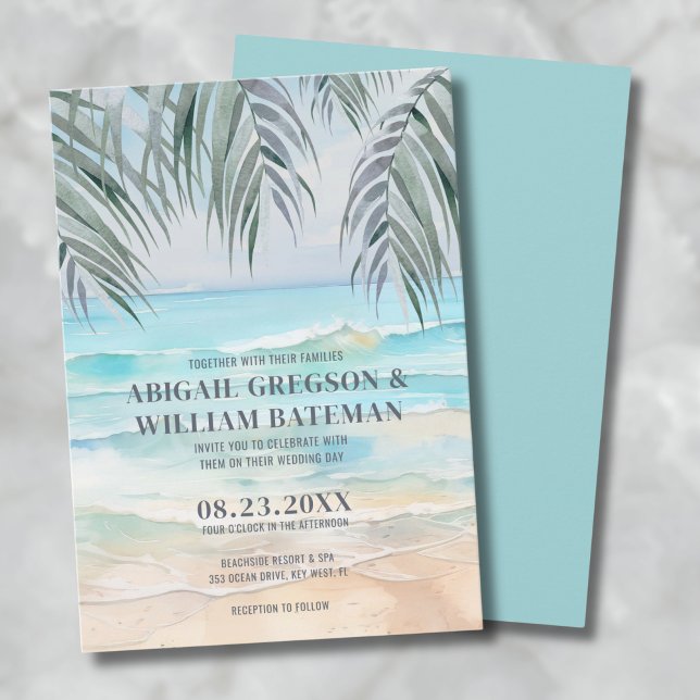 Coastal Watercolor Tropical Summer Beach Hochzeit Einladung (Coastal Watercolor Tropical Summer Beach Wedding Invitation)