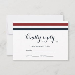 Coastal Wedding Blue Red and White RSVP Card