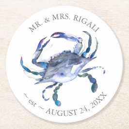 Coastal Wedding Crab Blue Round Paper Untersetzer