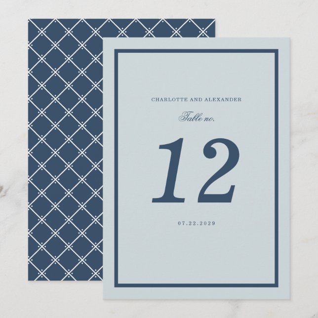 Coastal Wedding Dusty Blue Classic Table Number Einladung (Vorne/Hinten)