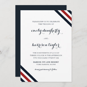 Coastal Wedding Nautical Stripes Red White Blue Einladung