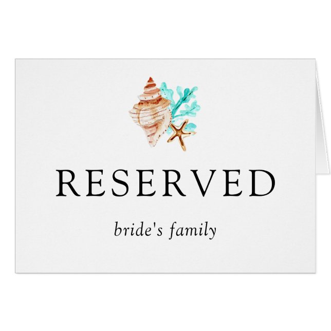 Coastal Wedding Seashells Reserved Bride's Family (Vorderseite (Horizontal))