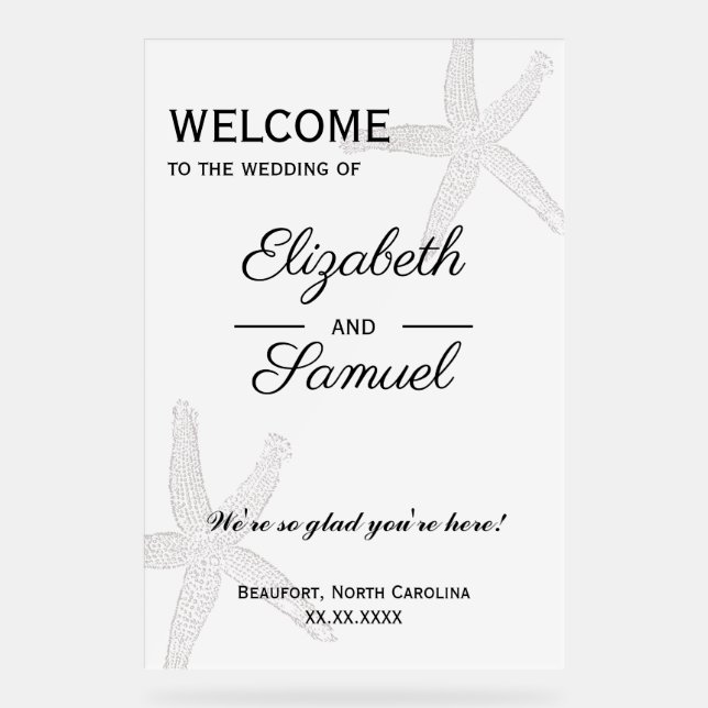 Coastal Wedding Welcome Sign Acrylic 24x36" Acrylschild (Vorderseite)