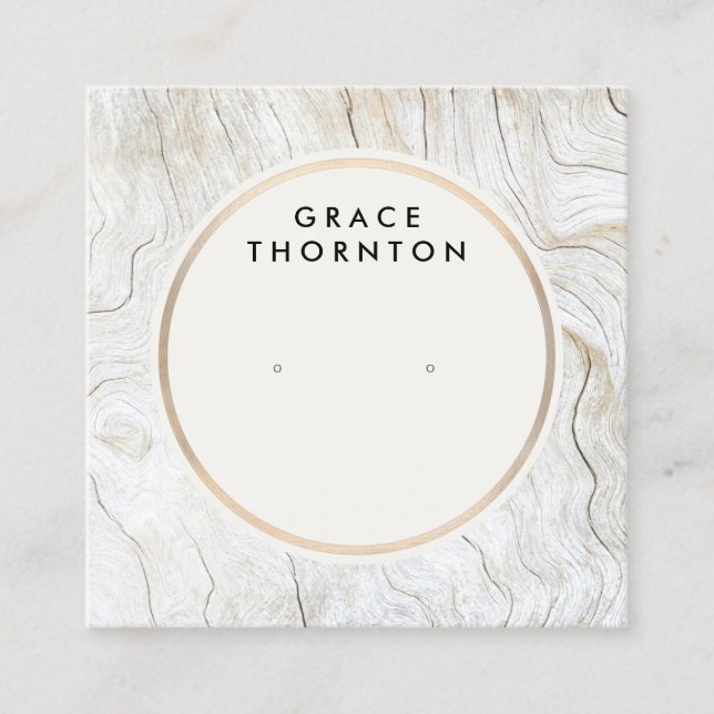 Coastal Wood Earring Jewelry Wood Display Card Quadratische Visitenkarte (Vorderseite)