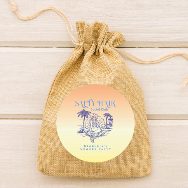 Coastal Yellow Cowgirl Mermaid Birthday Party Runder Aufkleber (Von Creator hochgeladen)