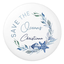 Coastal Zuhause Blau Aquarell Muscheln individuell Keramikknauf