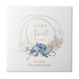 Coastal Zuhause Blue Aquarell Octopus individuelle Fliese