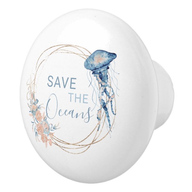 Coastal Zuhause Blue Aquarell-Zusammensetzung Keramikknauf (Rechts)