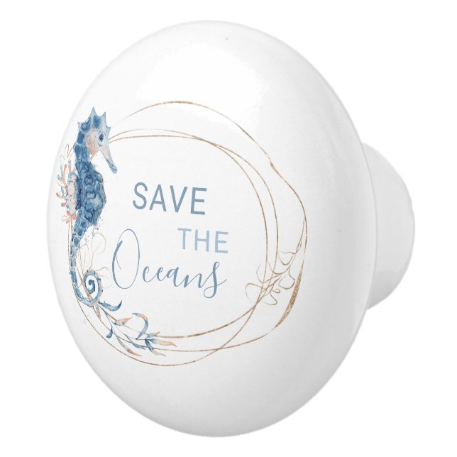 Coastal Zuhause Blue Aquarell-Zusammensetzung  Keramikknauf (Rechts)