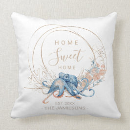 Coastal Zuhause Blue Water Color Octopus custom Kissen