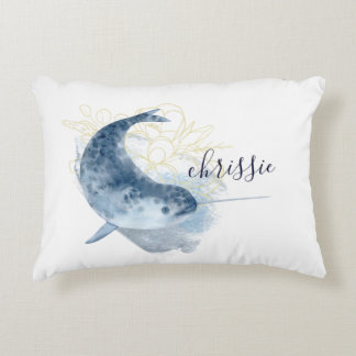 Coastal Zuhause white watercolor Narwal individuel Dekokissen