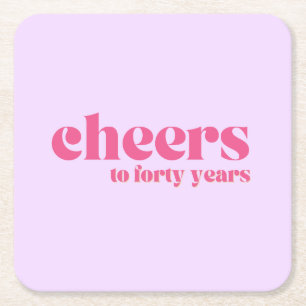 Coaster, 40. Geburtstag, Retro Lila & Pink Rechteckiger Pappuntersetzer