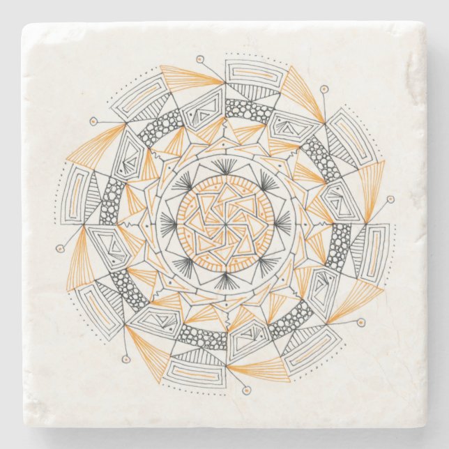 COASTER Stein Marmor mit Mandala-Design Orange Steinuntersetzer (Vorderseite)