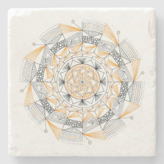 COASTER Stone Marble w/ Mandala Design Orange Steinuntersetzer