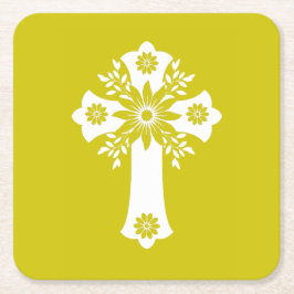 Coasters Floral Cross Yellow Rechteckiger Pappuntersetzer