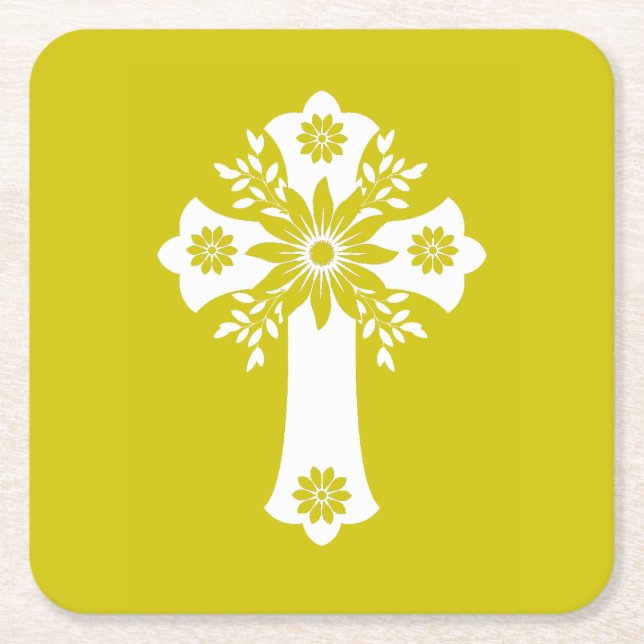 Coasters Floral Cross Yellow Rechteckiger Pappuntersetzer (Vorderseite)