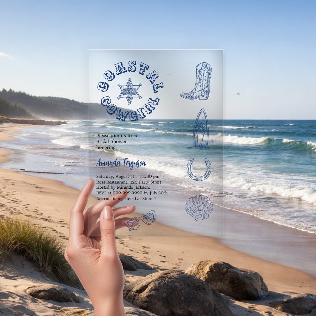 Coastle Cowgirl blaues Brautparty Acryleinladungen (Von Creator hochgeladen)