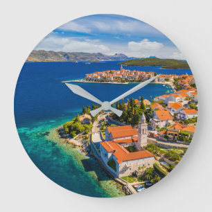 Coastline   Korcula Town, Korcula Island, Croatia Große Wanduhr