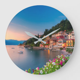 Coastline   Varenna, Lombardy, Italy Große Wanduhr