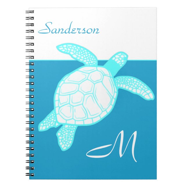 CoastSea Turtle Blue Aquamarin White Notebook Notizblock (Vorderseite)