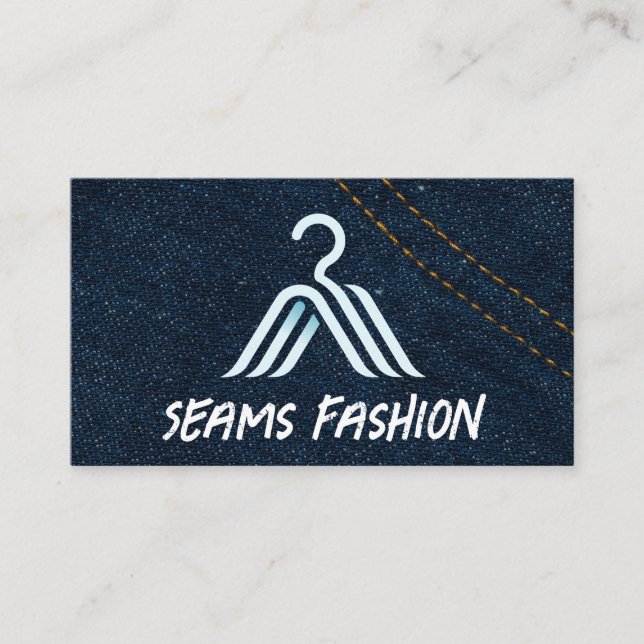 Coat Hanger Fashion Logo | Denim Blue Jeans Visitenkarte (Vorderseite)