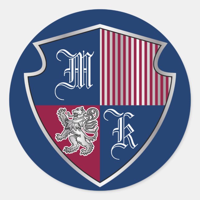 Coat of Arms Monogram Emblem Silver Lion Shield Runder Aufkleber (Vorderseite)