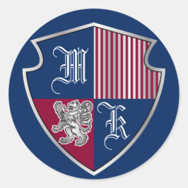 Coat of Arms Monogram Emblem Silver Lion Shield Runder Aufkleber