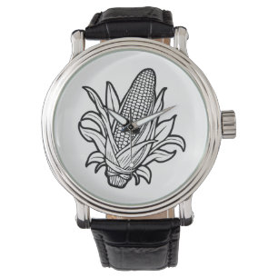 Cob-Ikone aus schwarzem und weißem Mais Armbanduhr