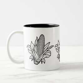 Cob-Ikone mit schwarz-weiß Mais und Blätter Zweifarbige Tasse