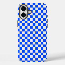 Cobalt and cream checkerboard pattern iPhone 16 plus hülle
