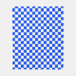 Cobalt and cream checkerboard pattern fleecedecke