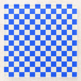 Cobalt and cream checkerboard pattern glasuntersetzer
