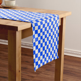 Cobalt and cream checkerboard pattern kurzer tischläufer