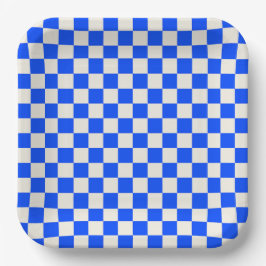 Cobalt and cream checkerboard pattern pappteller