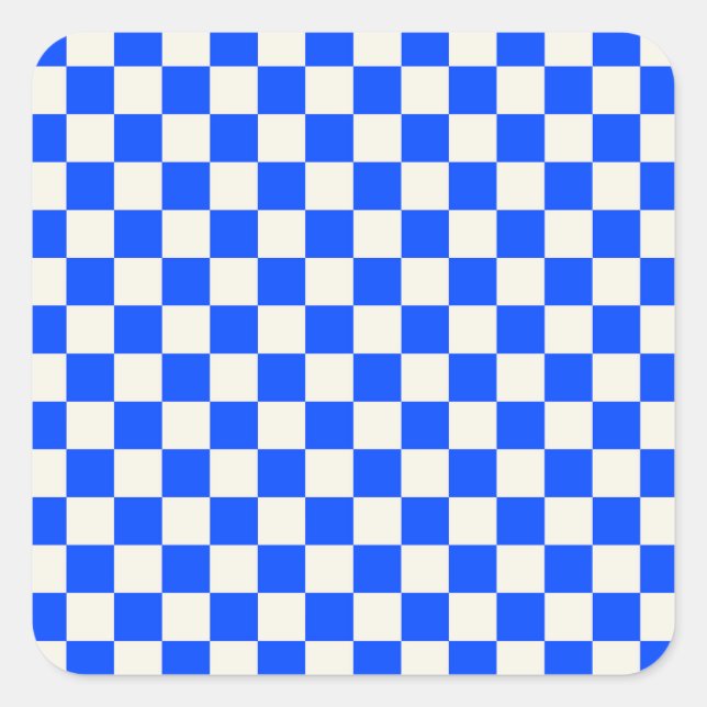 Cobalt and cream checkerboard pattern quadratischer aufkleber (Vorderseite)