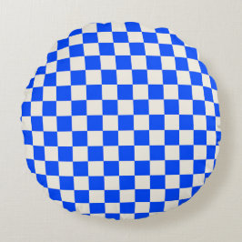 Cobalt and cream checkerboard pattern rundes kissen