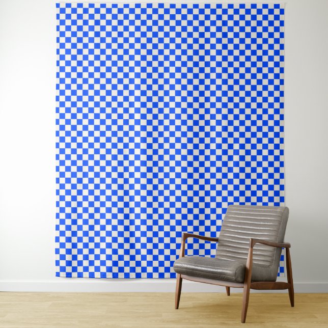 Cobalt and cream checkerboard pattern wandteppich (Beispiel)