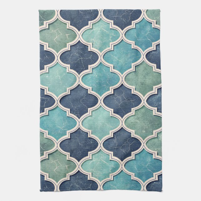 Cobalt and Teal Quatrefoil - Mediterranean Mosaic Geschirrtuch (Vertikal)
