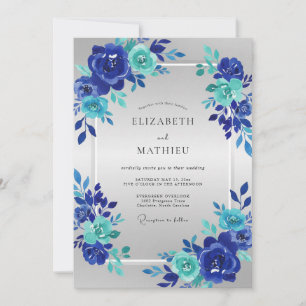 Cobalt Aqua Bloom Hochzeit Einladung