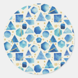 Cobalt & Azure Watercolor Geometric Shapes & Gold Runder Aufkleber