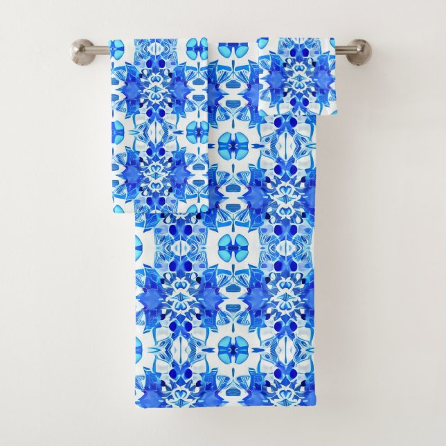Cobalt Blau-Weiß-Batik-Muster Badhandtuch Set (Insitu)