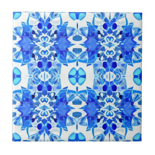 Cobalt Blau-Weiß-Batik-Muster Fliese