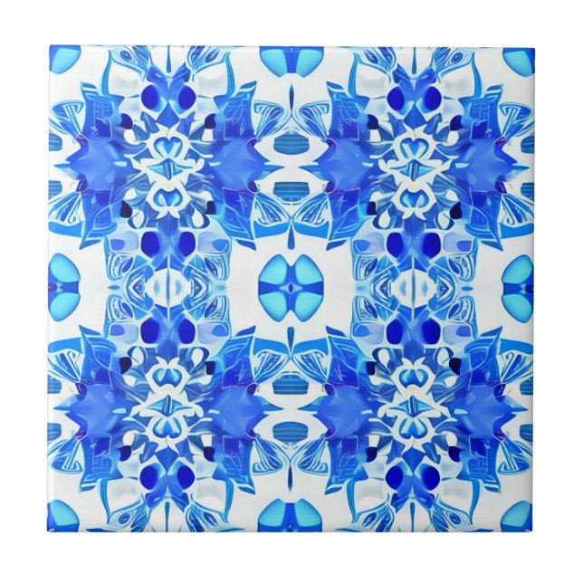 Cobalt Blau-Weiß-Batik-Muster Fliese (Vorderseite)