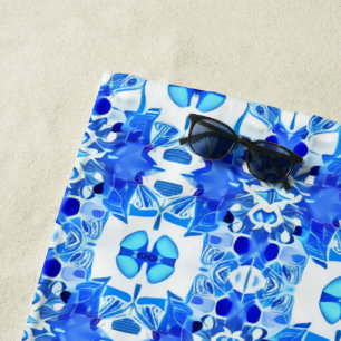 Cobalt Blau-Weiß-Batik-Muster Strandtuch