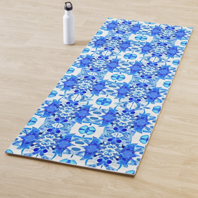 Cobalt Blau-Weiß-Batik-Muster Yogamatte (Beispiel)
